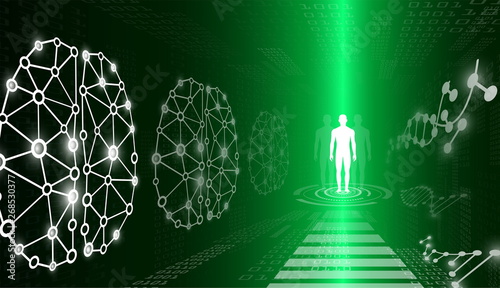 abstract background technology concept in green light,human body heal,technology modern medical science in future and global international medical with tests analysis clone DNA human