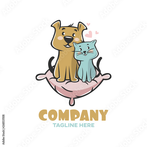 Modern logo pets cat and dog on the pillow