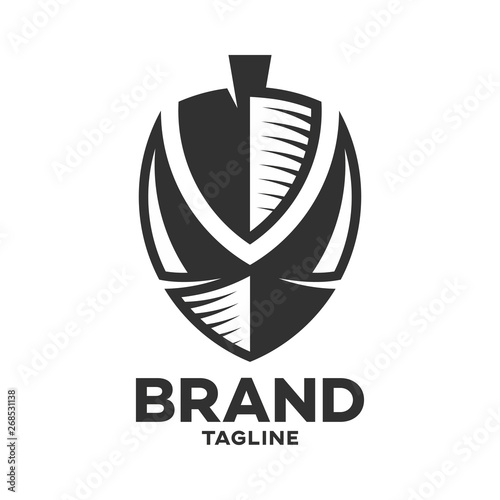 Modern logo Viking ship and the letter V