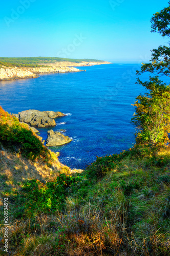 Beautiful landscape with rocky shore and blue sea © phadventure