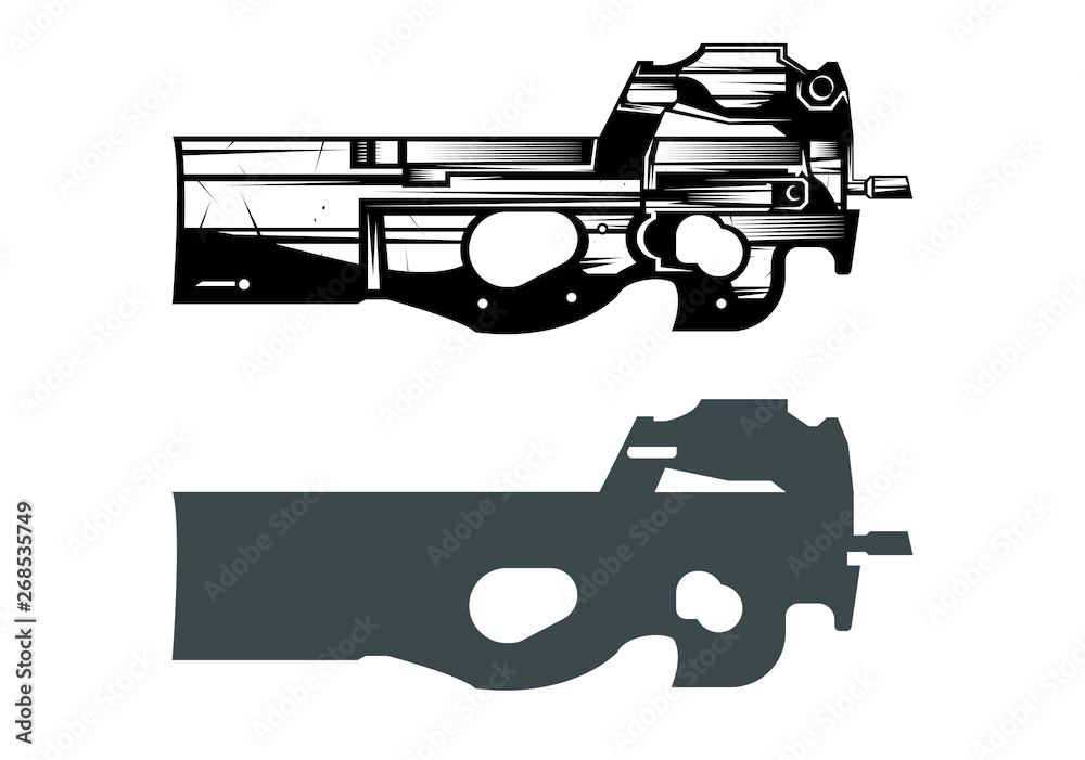 p90 machine gun assault rifle vector image set