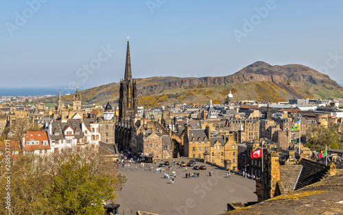 View over the Esplanade and the Hub in Edinburgh Scotland photo