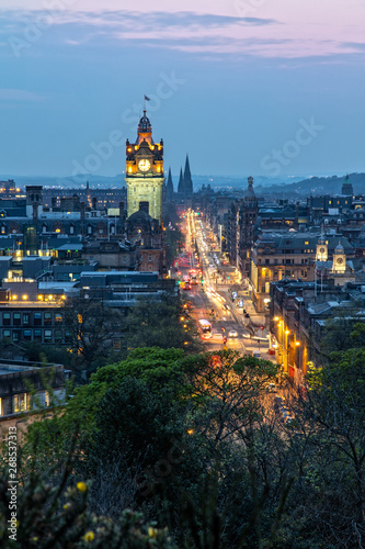 View Over Princess Street and the City of Edinburgh in Scotland from Carlton Hill