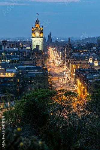 View Over Princess Street and the City of Edinburgh in Scotland from Carlton Hill