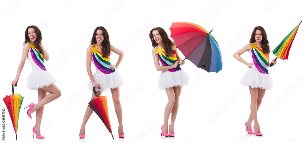 Woman with umbrella isolated on white Woman with umbrella isolated on white