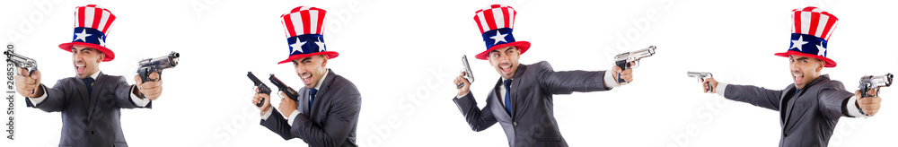 Man with american hat and handguns 