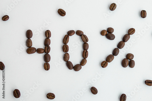  Percent sign, 40%, discount, promotion, coffee beans