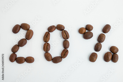  Percent sign. 20%. Discount, promotion. Coffee beans
