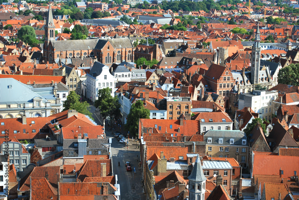 Obraz premium The panorama view of the historical city center in Bruges, West Flanders, Belgium