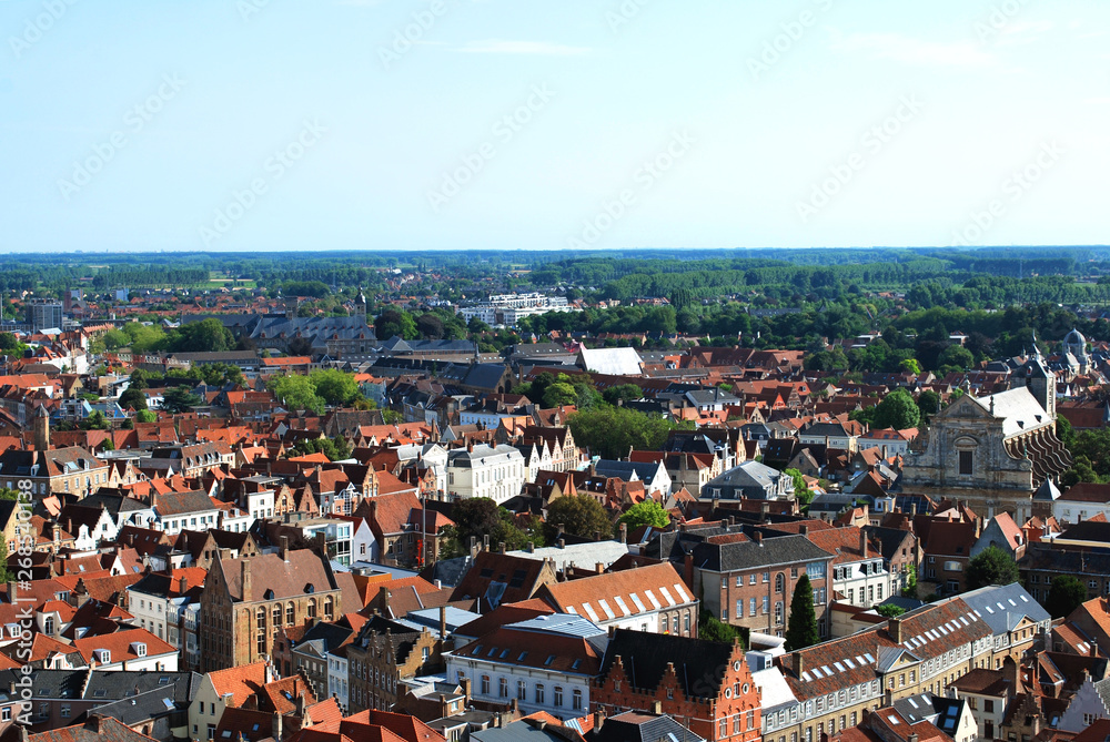 Obraz premium The panorama view of the historical city center in Bruges, West Flanders, Belgium