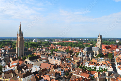 The panorama view of the historical city center in Bruges, West Flanders, Belgium