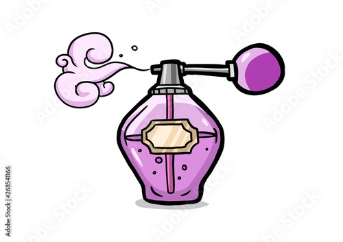 Cute pink perfume bottle . Cartoon character. Vector illustration.