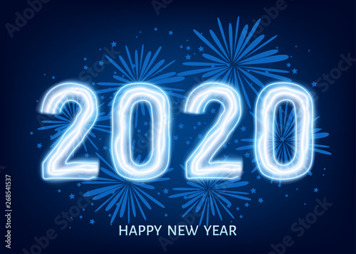 2020 happy New Year blue background with firework.