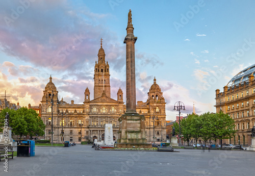 Glasgow City Chambers and George Square in Glasgow, Scotland