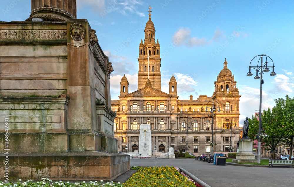 Glasgow City Chambers and George Square in Glasgow, Scotland