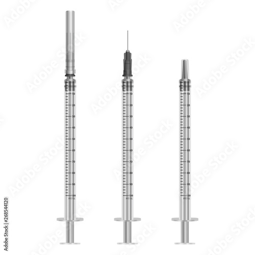 Insulin syringe 0.5 ml on a white background. Realistic vector EPS 10 illustration