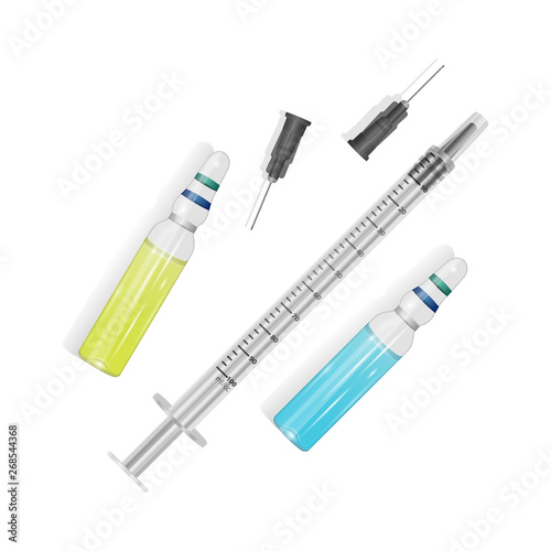 Set of medical syringes. Illustration of medical syringes with needles in realistic style. Vector EPS 10 illustration
