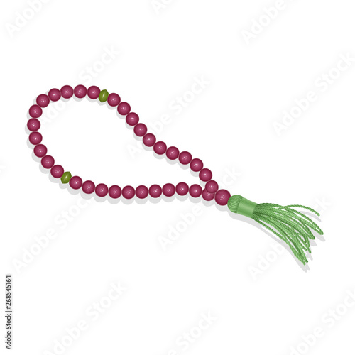 Rosary Isolated on white background, Islamic rosary vector EPS 10 illustration. Realistic Prayer beads of purple color, design element.