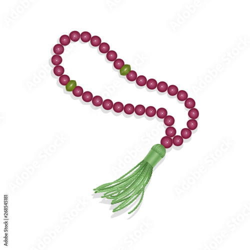 Rosary Isolated on white background, Islamic rosary vector EPS 10 illustration. Realistic Prayer beads of purple color, design element.