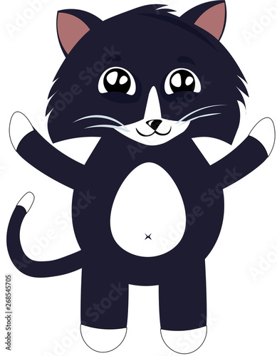 Cute black kitty in cartoon style. Children s illustration.