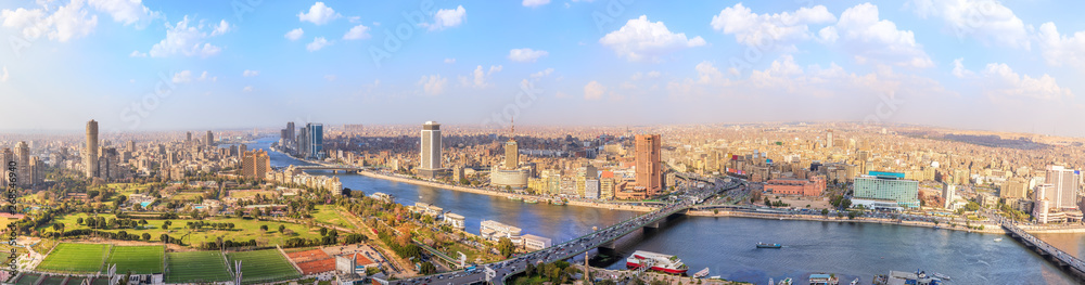 View on the Nile in Cairo, panorama from above, Egypt