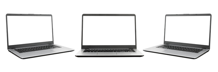Laptop with blank screen on white background
