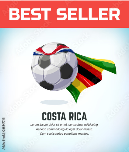Costa Rica football or soccer ball. Football national team. Vector illustration