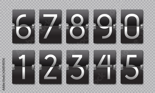 Countdown black flip clock. Scoreboard retro panel, analog remaining time banner, digital time counter. Vector web countdown mechanics clock