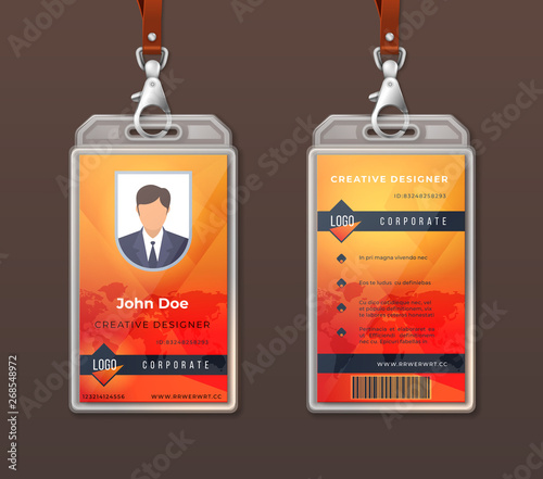 ID card corporate identity. Employee access badge design template, office identification tag layout. Vector company personal pass card