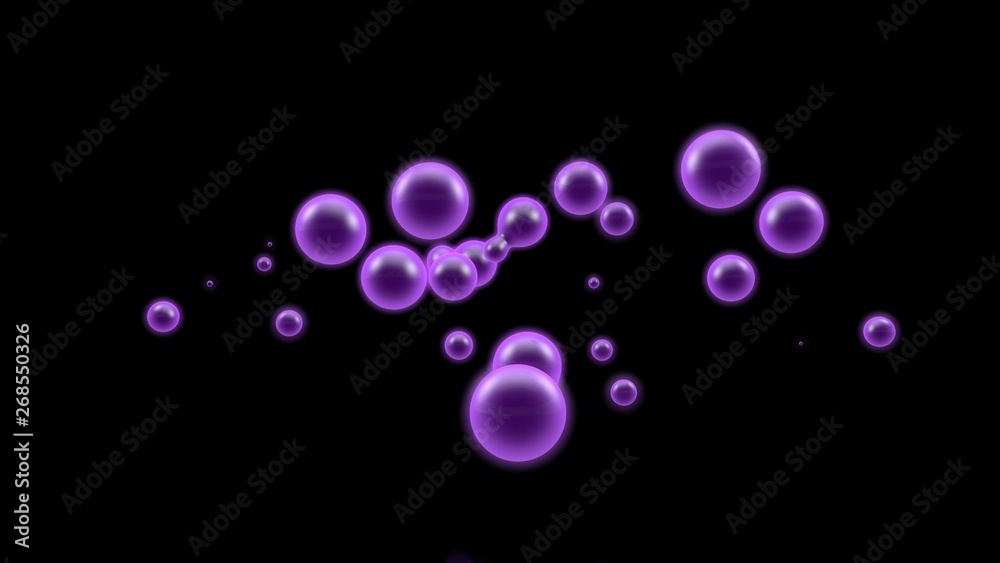 3D illustration of a purple object, a gas cloud of high-temperature plasma. Lots of purple plasma droplets in space. Abstract image of futuristic black background. 3D rendering isolated.