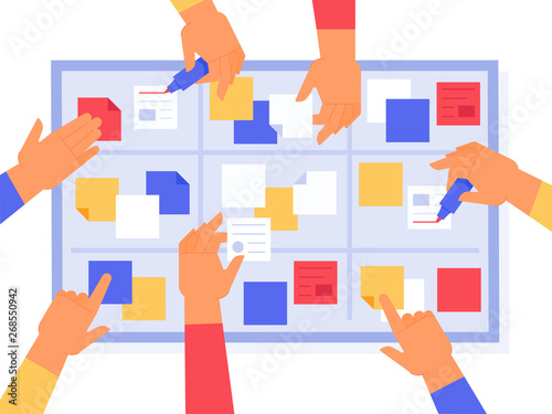 Agile board. Scrum sprints tasks, kanban work management and priority project status. Business strategy daily task vector illustration