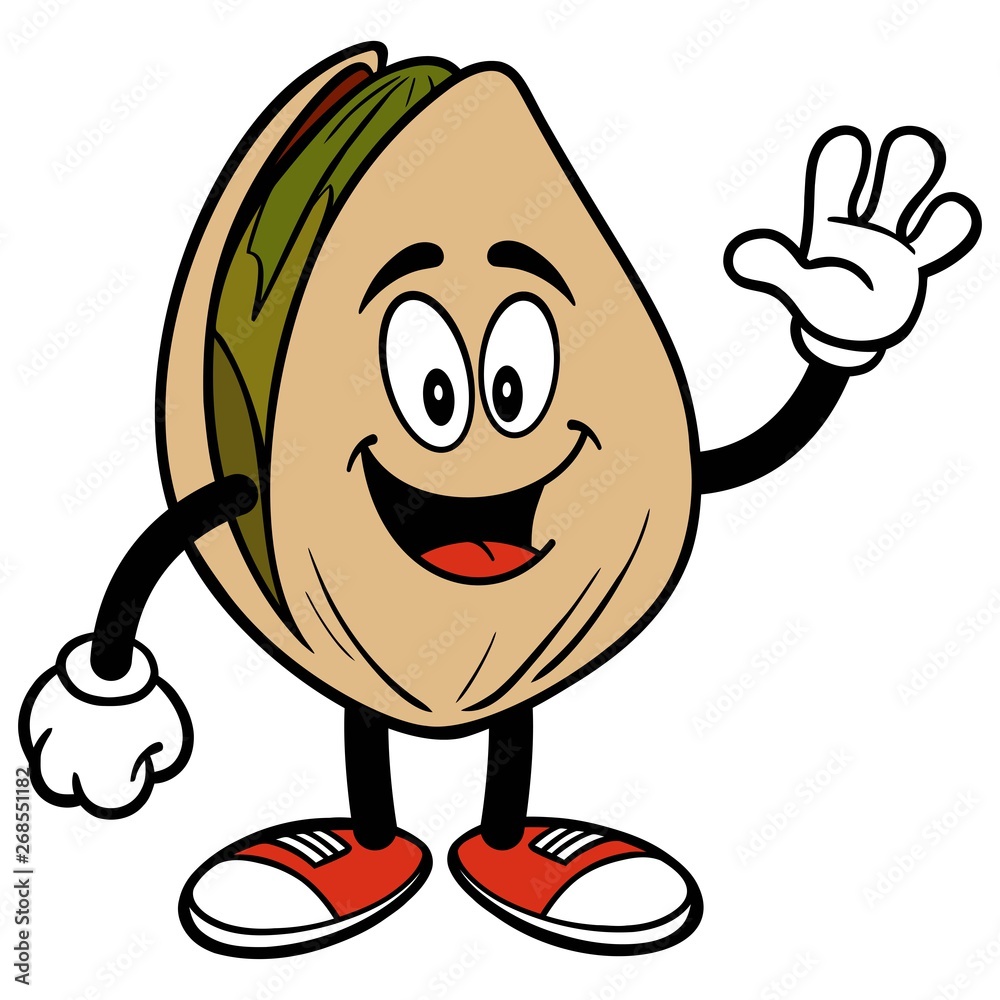 Pistachio Nut Waving - A cartoon illustration of a Pistachio Nut mascot. Pistachio Nut Waving - A cartoon illustration of a Pistachio Nut mascot.