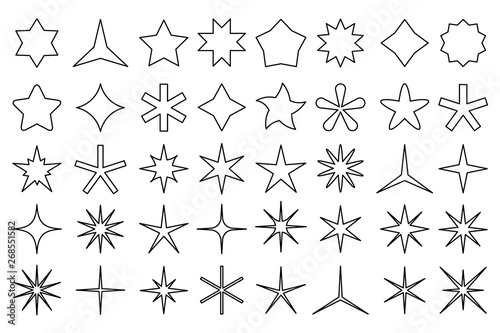 Line star icons. Outline stars shapes  rating favorites and premium icon isolated vector set