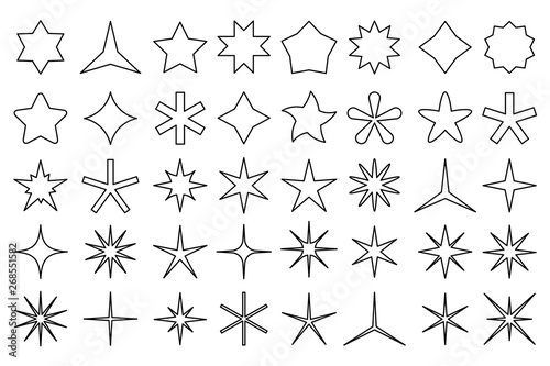 Line star icons. Outline stars shapes, rating favorites and premium icon isolated vector set