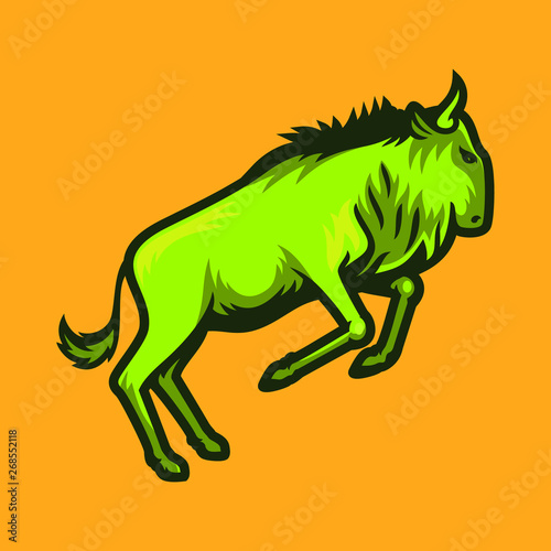 wildebeest jumping esport logo mascot vector illustration