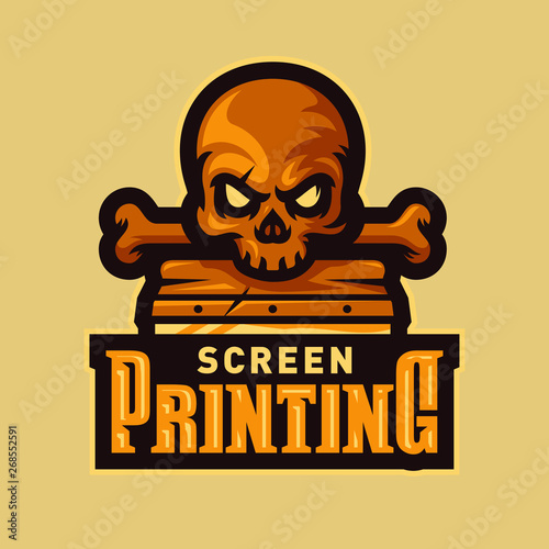 skull head screen printing esport logo mascot vector illustration