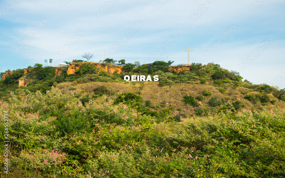 A view of Oeiras' sign at a mountain/viewpoint - Piaui state, Brazil - Sertao landscape