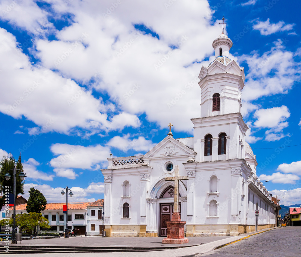 Scenic view of San Sebastian church in Cuenca city center, Ecuador