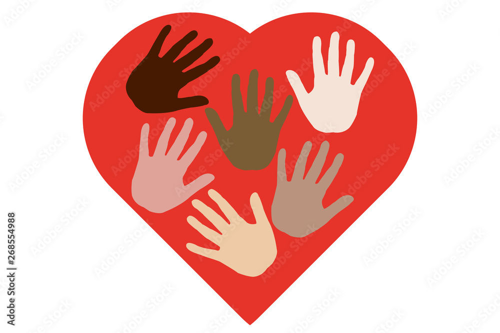 Corazón con diversas manos de diferentes países por la igualdad. Corazón con diversas manos de diferentes países por la igualdad.