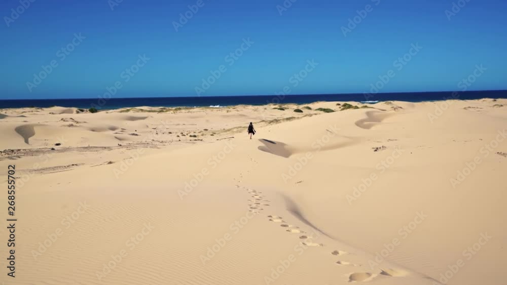 Cinematic Shot of Sand Dunes at Tasman Sea Beach With Tourist Walking in Stockton Worimi National Park Australia 4k Cinematic Shot of Sand Dunes at Tasman Sea Beach With Tourist Walking in Stockton Worimi National Park Australia 4k