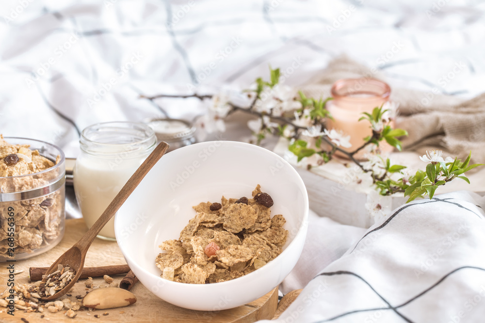 still life with a beautiful healthy Breakfast in bed still life with a beautiful healthy Breakfast in bed