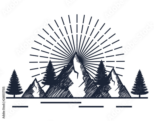 snowy mountains with pines trees to wanderlust adventure