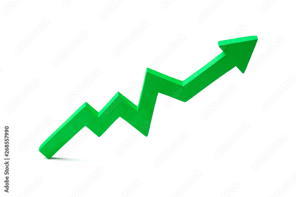 Chart with green up arrow isolated on white background. Growth in business. Chart with green up arrow isolated on white background. Growth in business.