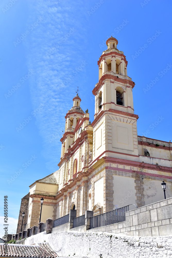 Obraz premium View of the town, castle and church, Olvera, Cadiz Province, Andalucia, Spain
