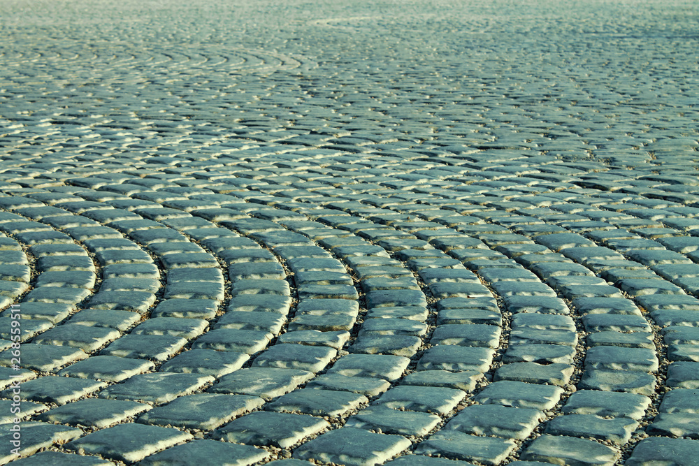 Stone pavement laid out in circle, perspective Stone pavement laid out in circle, perspective