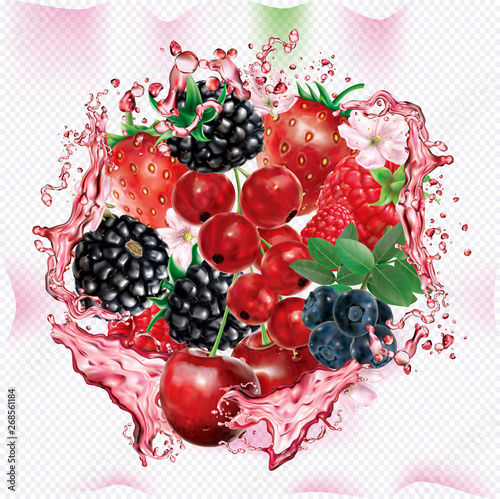Berries mix into of burst splashes of juices