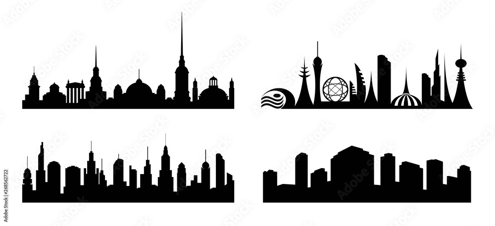 City. Set silhouettes various cities