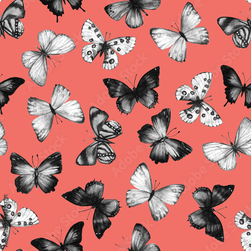 Watercolor butterfly seamless pattern hand drawn texture