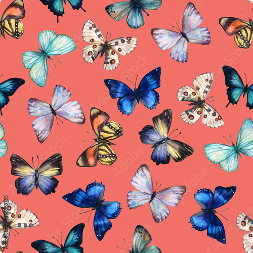 Watercolor butterfly seamless pattern hand drawn texture © Мария