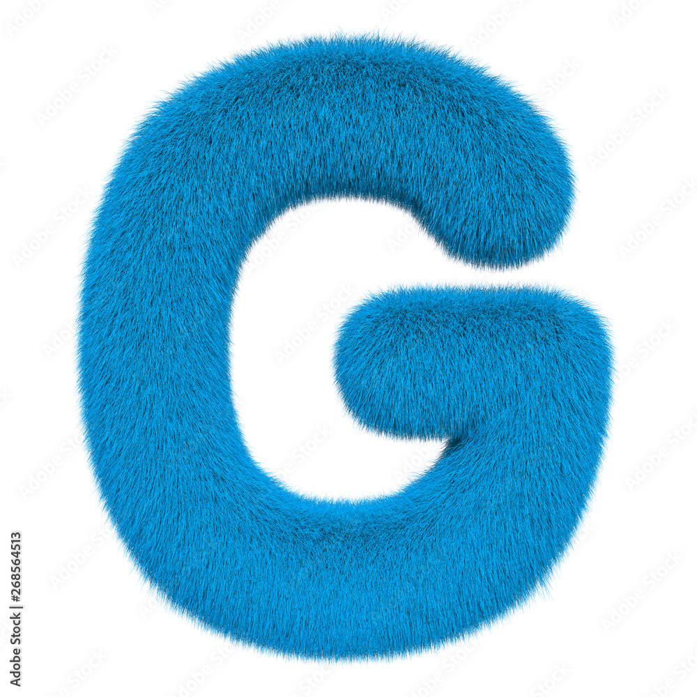 Colored, fluffy, hairy letter G. 3D rendering